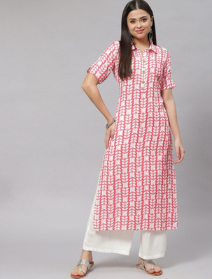 HEARTLOOM Women Printed Straight Kurta(Pink)