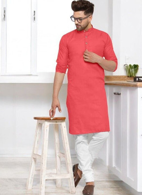 Rashmi Genz Men Printed Straight Kurta(Pink)