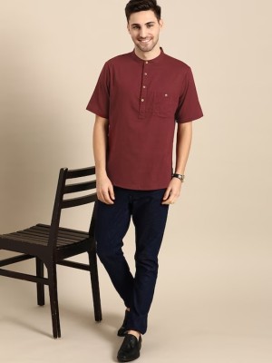 CRAFTED FOR YOU Men Solid Straight Kurta(Maroon)