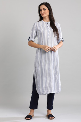 Aurelia Women Solid Straight Kurta(Blue)