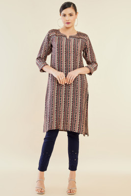 soch Women Printed Straight Kurta(Black)