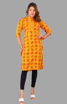 Parth f Women Printed A-line Kurta(Yellow)