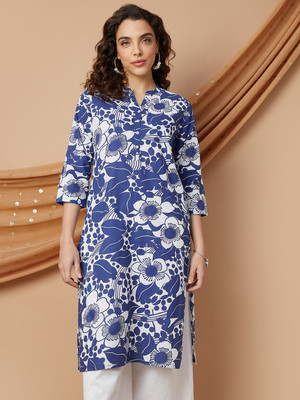 Melange by Lifestyle Women Printed Straight Kurta(Blue)