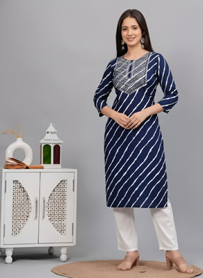 Dinaya Women Patchwork Straight Kurta(Blue)