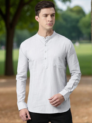 Kryptic Men Solid Straight Kurta(Grey)