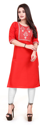 ANITA LYCRA Women Embroidered A-line Kurta(Red)