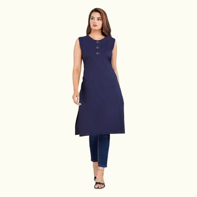 Good Straders Women Solid A-line Kurta(Dark Blue)