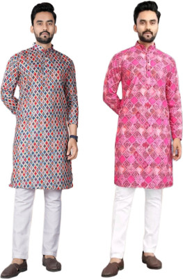 DHASU TRENDZ Men Printed Straight Kurta(Multicolor)
