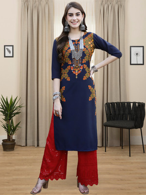 1 Stop Fashion Women Printed A-line Kurta(Dark Blue)