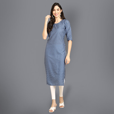EthnicBasket Women Printed Straight Kurta(Blue)
