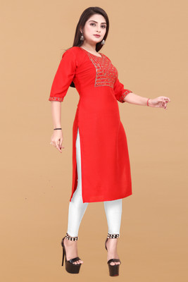HARISH TEXTILE Women Embroidered A-line Kurta(Red)