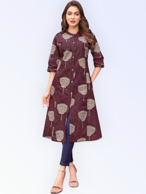 ABHI FAB Women Printed Straight Kurta(Brown)