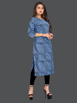 PAYAL POLYESTER Women Printed Flared Kurta(Blue)
