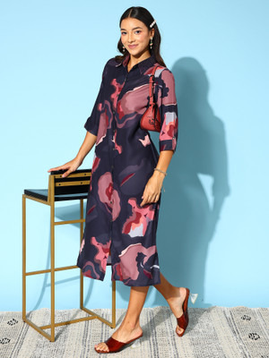 Indo Era Women Printed A-line Kurta(Black)