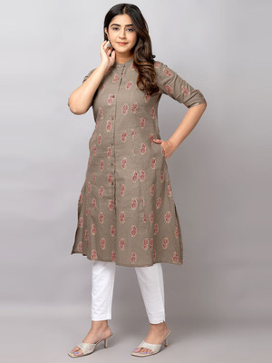 FASHION PETALS Women Printed A-line Kurta(Grey)