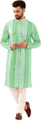 TRUST OUS Men Embroidered A-line Kurta(Light Green)