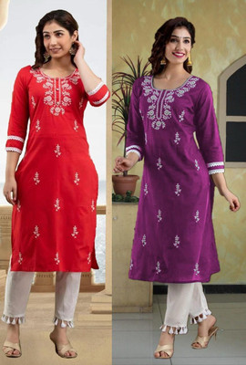 SISTO Women Embroidered Straight Kurta(Multicolor)