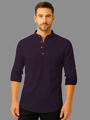 DaReal Men Solid Straight Kurta(Purple)