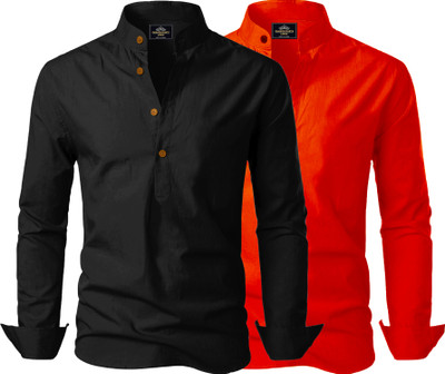 Kavyangle Creation Men Solid Straight Kurta(Black, Red)