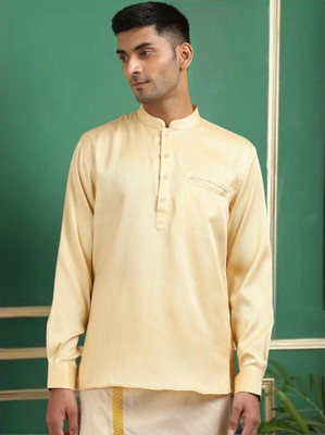 Tattva Men Solid Straight Kurta(Beige)