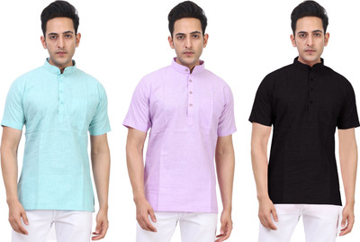 LAHSUAK Men Solid Straight Kurta(Light Green, Black, Purple)