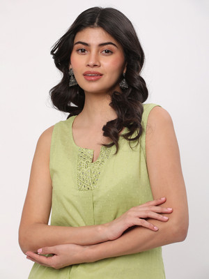 R&B Women Self Design A-line Kurta(Light Green)
