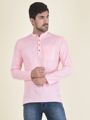 DEYANN Men Solid Straight Kurta(Pink)