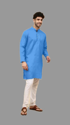 VINAARI Men Solid A-line Kurta(Blue)