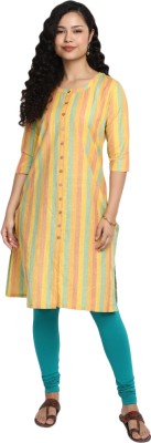 V-MART Women Striped A-line Kurta(Yellow)