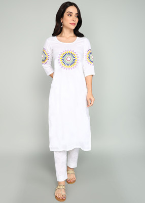 Anvi creation Women Embroidered Straight Kurta(Light Blue)