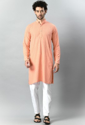 FIVEFEB Men Embroidered, Chikan Embroidery A-line Kurta(Pink)