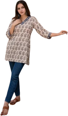 KUIWANT CREATIONS Women Printed Straight Kurta(White)