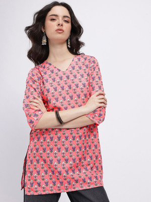 Anouk Rustic Women Printed Straight Kurta(Pink)