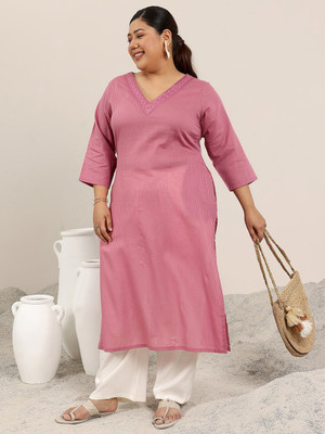 EXTRA LOVE BY LIBAS Women Solid Straight Kurta(Pink)