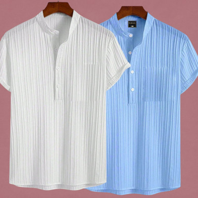 JenilEStore Men Self Design A-line Kurta(White, Light Blue)