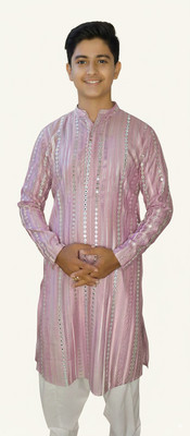 SHAAHEEROOTS Men Solid, Embroidered Ethnic Dress Kurta(Pink)