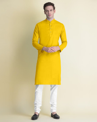 JENJEE Men Solid Straight Kurta(Yellow)