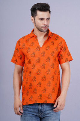 AXOLOTL Men Printed Straight Kurta(Orange)