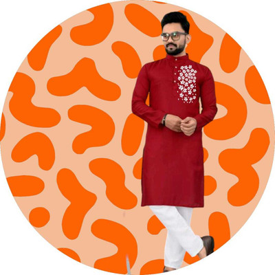 Mamta Biswas Men Printed Straight Kurta(Red)