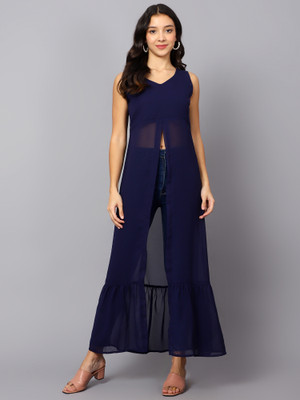 VESICLE Women Solid Frontslit Kurta(Dark Blue)