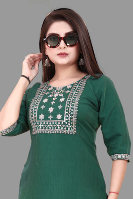 ANITA LYCRA Women Embroidered A-line Kurta(Green)