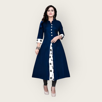 TheIconFashion Women Self Design A-line Kurta(Blue)