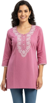 Suvee Women Embroidered Straight Kurta(Purple)