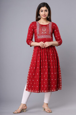 Veny Women Printed Ethnic Dress Kurta(Maroon)