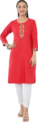 Il filo Women Embroidered A-line Kurta(Red)