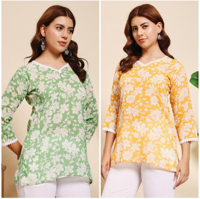 ATTIREGURU Women Floral Print, Embellished Straight Kurta(Multicolor)