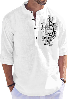 LIRMO Men Printed Straight Kurta(White)