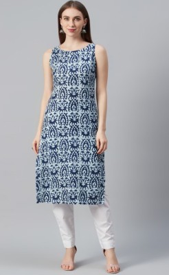 rainy rose Women Printed A-line Kurta(Dark Blue, Light Blue)