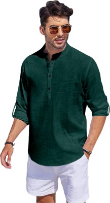 FOLGEN Men Solid Straight Kurta(Dark Green)