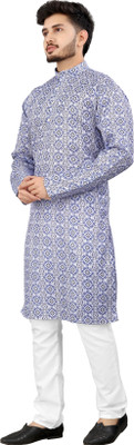 DHASU TRENDZ Men Printed Straight Kurta(Blue)